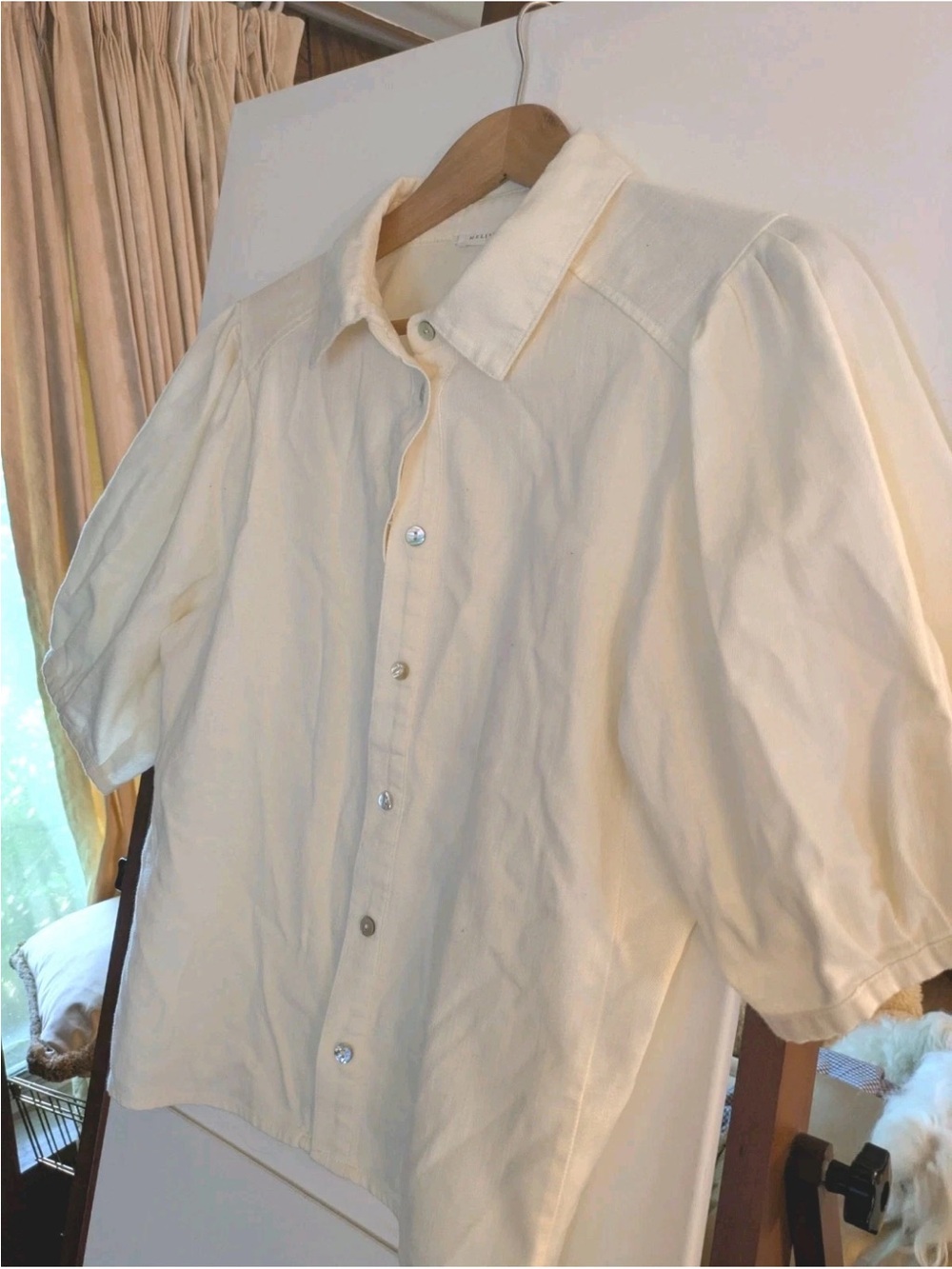 Melissa Nepton Ivory Zoya Puff-Sleeve Button-Up Shirt M - Picture 4 of 15